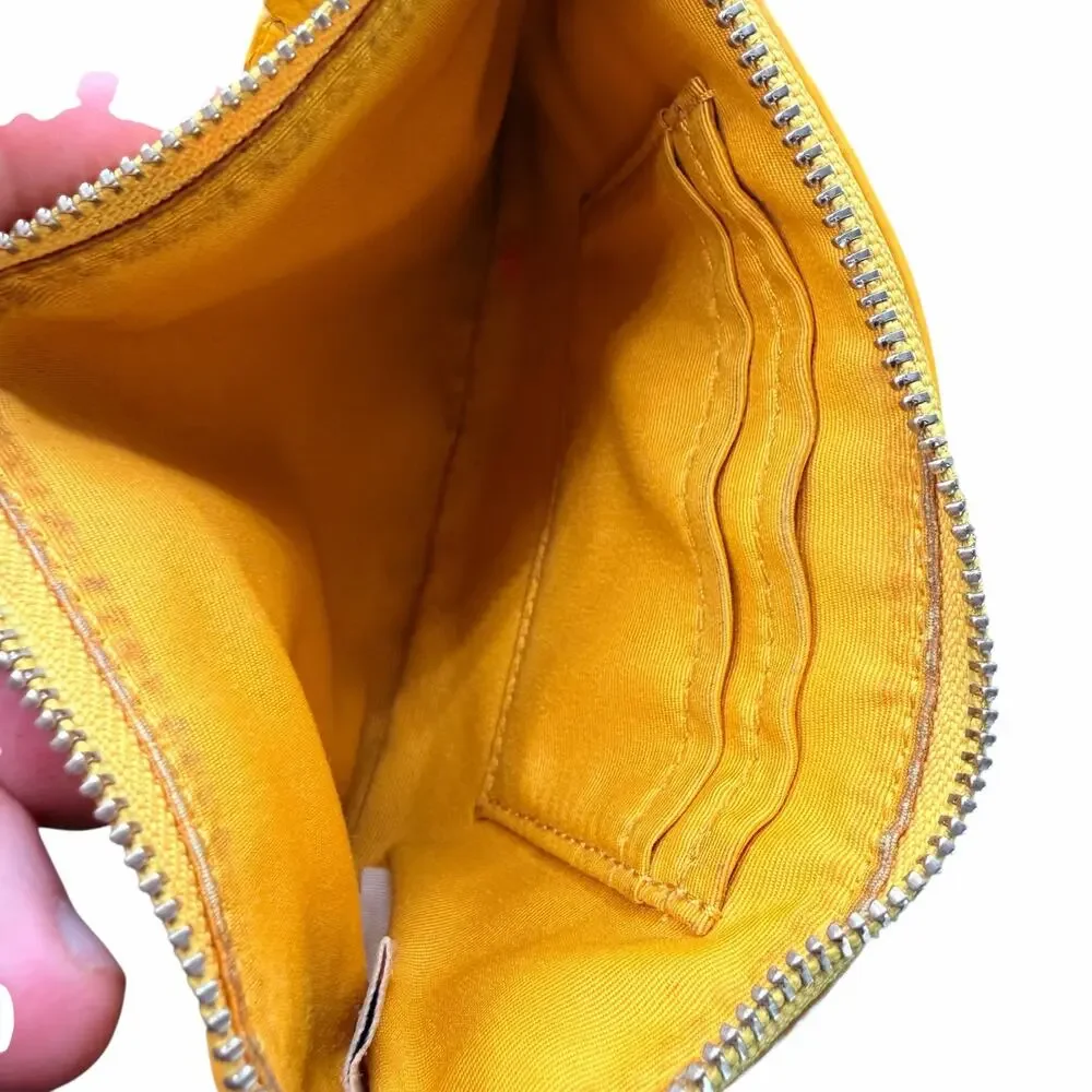 Coach Yellow Leather Shearling Trim Wristlet Pouch